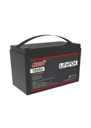 LP15-12100 Bateria de Litio de 12.8v - 100ah  339x185x218 mm. Conector DIN POST peso 12 K  capacidad nominal 100A, voltage recomendado de carga 14.6V, BMS de alta eficiencia MARCA MUST
