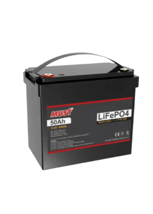 LP15-1250  Bateria de Litio de 12.8v - 50ah  260x185x218 mm. Conector DIN POST peso 7.5 K  capacidad nominal 50A, voltage recomendado de carga 14.6V, BMS de alta eficiencia MARCA MUST