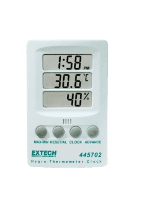 445702 TERMO - HIGRÓMETRO DIGITAL CON RELOJ MARCA EXTECH
